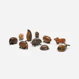Kounoike, collection of ten piggy banks, c. 1960, leather, brass
