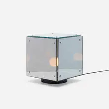 Arditi, Prismar table lamp, 1972, smoked glass, mirrored glass, enameled steel