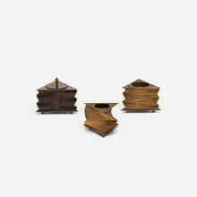 John Otar, boxes, set of three, c. 1928, brass, copper