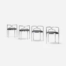 Henning Larsen, armchairs model 9230, set of four, 1967 / 1986, matte chrome-plated steel, leather