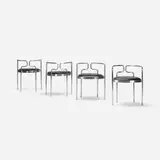 Henning Larsen, armchairs model 9230, set of four, 1967 / 1986, matte chrome-plated steel, leather