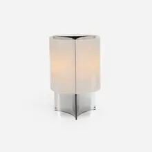 Lella and Massimo Vignelli, table lamp, model 526/G, 1965, stainless steel, acrylic