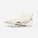 attribution Fabio Lenci, lounge chair, c. 1967, upholstery, acrylic, enameled steel, walnut