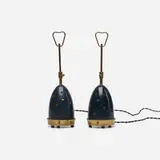 table lamps, pair by Angelo Lelii, 1952, brass, enameled and perforated aluminum, rubber, sold Oct 2017