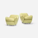 Vladimir Kagan, Barrel lounge chairs model 100A, pair, 1950, leather, cast aluminum