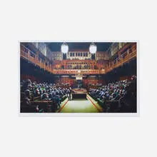 Monkey Parliment by Banksy, 2009, offset lithograph on paper, sold Oct 2017