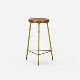 stool from the College of Architecture, Chandigarh by Pierre Jeanneret, c. 1960, enameled steel, teak, sold Oct 2017