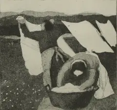 Untitled by Karolina Larusdottir, 1944-2019) Christmas Laundry aquatint, sold Nov 2020
