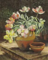 Maureen Jordan, Untitled, Maureen Jordan (20th century) 'Parrot tulips in the sun' pastel 62 x 48cm .