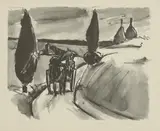 Josef Herman, Untitled, Josef Herman (1911-2000) Horse and cart on a country road lithograph