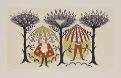Wendy Bray, Untitled, Wendy Bray (20th century) 'Umbrellas 1951' screenprint in colours