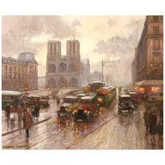 Édouard Cortès, Place Saint-Michel, Notre-Dame, Paris, oil on canvas