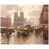 Édouard Cortès, Place Saint-Michel, Notre-Dame, Paris, oil on canvas