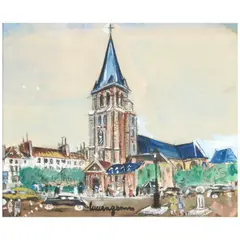 Lucien Génin, Église St. Germaine des Prés, Bvd. St. Germaine, gouache on paper