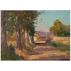 Paysage; petite route aux arbres by Édouard Cortès, oil on board, sold Mar 2026