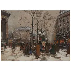 Eugène Galien-Laloue, La Madeleine et les Grands Boulevards sous la Neige, gouache on paper