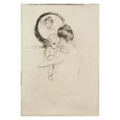 Mary Cassatt, Baby Held Before an Oval Mirror (Breeskin 218), c. 1900, Drypoint on laid paper with D & C Blauw watermark, Breeskin's first state (of two)