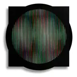 Carlos Cruz-Diez, Chromointerference Manipulable, 1989, Screenprint in colors on cardboard and plexiglas with aluminum stand