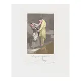 A caza de mondadientes, from Les Caprices de Goya de Dalí (Field 77-3-69) by Salvador Dalí, 1977, Etching and aquatint in colors on Rives BFK paper, sold Jan 2026