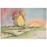 Claes Oldenburg, Proposed Colossal Monument for Battersea Park, London, Drum Set (Axsom/Platzker 62), 1969, Offset lithograph in colors on wove paper, unsigned, a proof aside from the total edition of 316