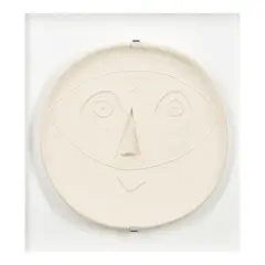 Pablo Picasso, Tête au masque (Ramié 363), 1956, White earthenware clay round square dish, marked 22/100 and incised 'B100'