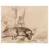 Rembrandt Harmensz van Rijn, The Hog (Hollstein 157), 1643, Etching on laid paper, an 18th century impression, Hollstein's second state (of two)