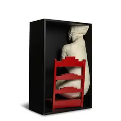 George Segal, Girl on a Chair, 1970, 3-D white plaster figure and red painted chair in a black wood box