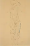 Stehende by Gustav Klimt, Um 1916, Bleistift sowie blauer und roter Farbstift auf chamoisfarbenem Simili-Japan, auf leichtem braunen Karton aufgezogen, sold Nov 2008