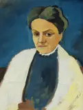 August Macke, Porträtstudie Sofie Gerhardt, 1912, Öl auf Bütten