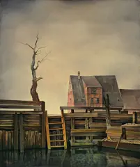 Franz Lenk, Altes Wehr, 1930, Öl auf Leinwand auf Holz