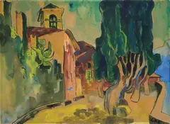 Karl Schmidt-Rottluff, Cypressen in Brissago, Um 1927, Aquarell, Gouache und Tuschfeder auf Papier