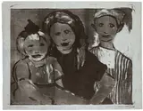 Emil Nolde, Fischerkinder, 1926, Lithographie in Schwarz und Grau auf graublau aquarelliertem, dünnem Japanbütten