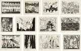 Lyonel Feininger, Zwölf Holzschnitte, 1921, Original-Halbpergamentmappe mit 12 Holzschnitten von 1918-1920 und Titelblatt, jeweils auf dünnem Japan, in Original-Passepartouts montiert