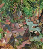 Oskar Moll, Felsen am Bach, Um 1919, Öl auf Leinwand