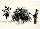 David Hockney, Two Vases of Cut Flowers and a Liriope Plant, 4-color lithograph on Japanese Toyoshi 80 paper