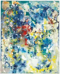 Joe Downing, Abstraction in Yellow, Blue, and Red, c. 1990, Oil on canvas
