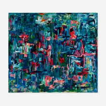 Red, Blue and Green Composition by Solomon Ethe, oil on canvas, sold Sep 2023
