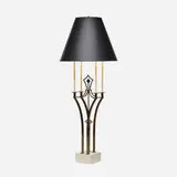 Tommi Parzinger, Table lamp, c. 1960, brass, enameled metal, painted wood, paper shade