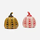 Pumpkins, set of two by Yayoi Kusama, 2015, lacquered resin, sold Jul 2023