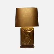 Minna Harkavy, Dancing Figures table lamp, c. 1945, bronze, painted paper shade