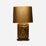 Minna Harkavy, Dancing Figures table lamp, c. 1945, bronze, painted paper shade