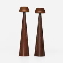 Candleholders, pair by Paul Evans and Phillip Lloyd Powell, 1956-57, walnut, pewter, sold Jul 2023