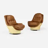 Michel Cadestin, Lounge chairs, pair, c. 1970, lacquered fiberglass, leather, steel