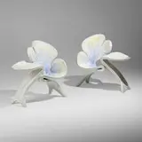 Yves Boucard, Eleonora I and II chairs, pair, 2004, carved and polychromed wood