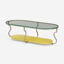 Coffee table, model 222 by Tommi Parzinger, c. 1965, nickel-plated steel, lacquered wood, glass, brass, sold Jul 2023