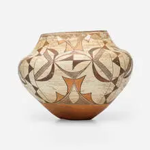 Olla with geometric design by Acoma Pueblo, slip-decorated earthenware, sold Jul 2023
