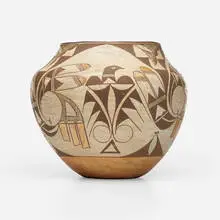 Olla with eagles by Acoma Pueblo, slip-decorated earthenware, sold Jul 2023