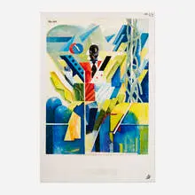 Nick de Angelis, Air France, gouache and watercolor and collage on paper laid to board