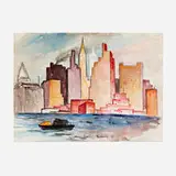 Gershon Benjamin, New York Skyline, 1947, gouache on paper (double-sided)