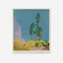 Gustave Baumann, Three Pines, woodcut in colors on cream Zanders laid